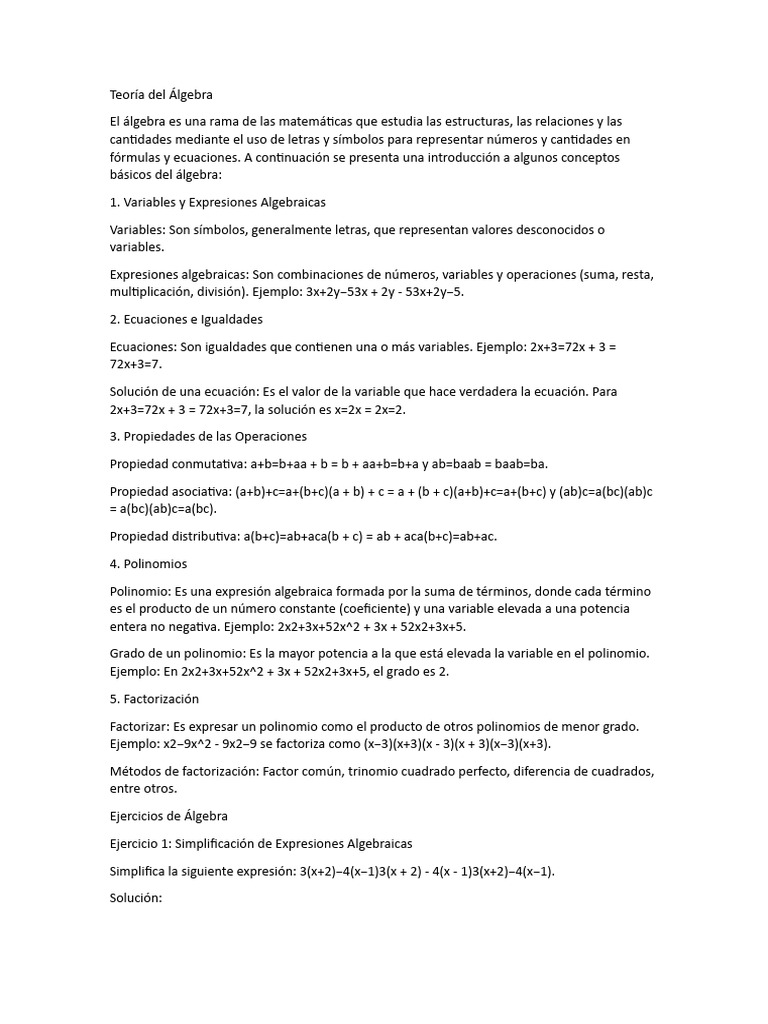 Teoría Del Álgebra | PDF | Factorización | Variable (Matemáticas)