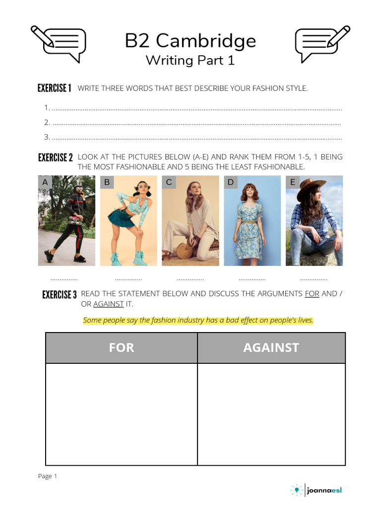 B2 Writing Exercises on Fashion Debate | PDF | Essays | Paragraph