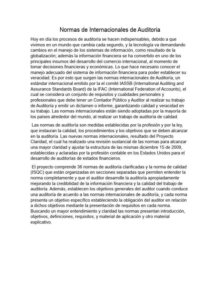 Normas de Internacionales de Auditoria | PDF | Auditoría | Contralor