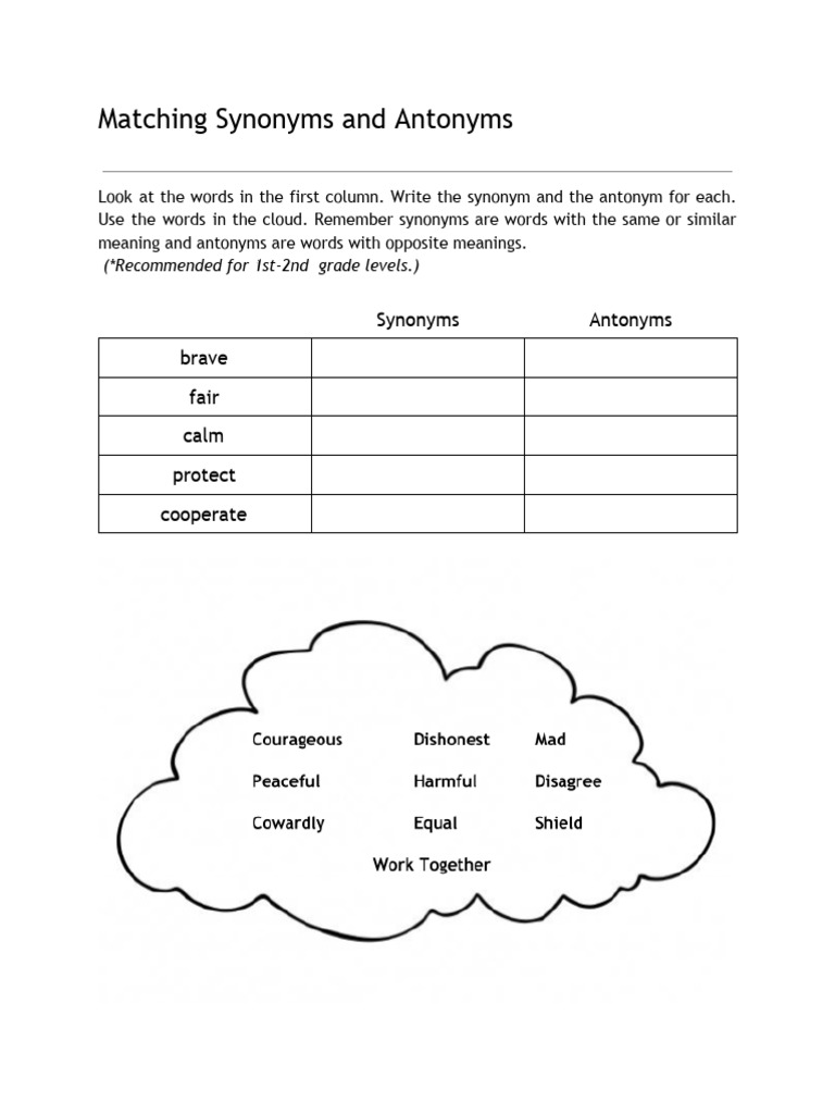 Synonyms and Antonyms Worksheet | PDF | Vocabulary | Lexical Semantics