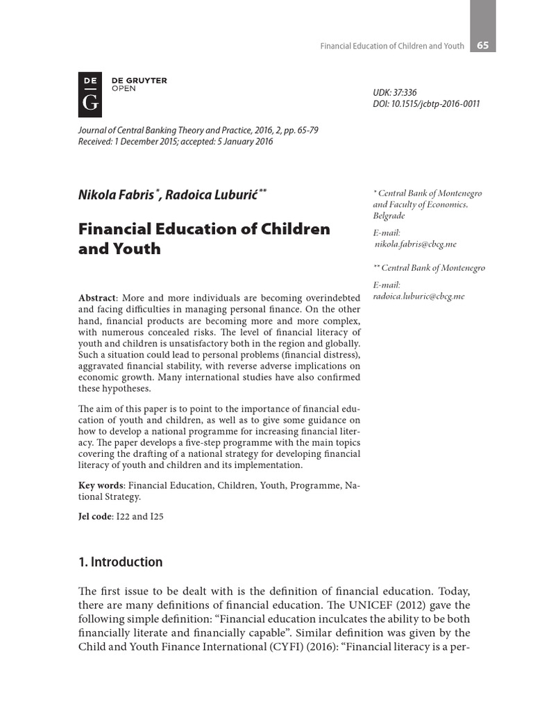 Enhancing Youth Financial Literacy | PDF | Financial Literacy | Risk