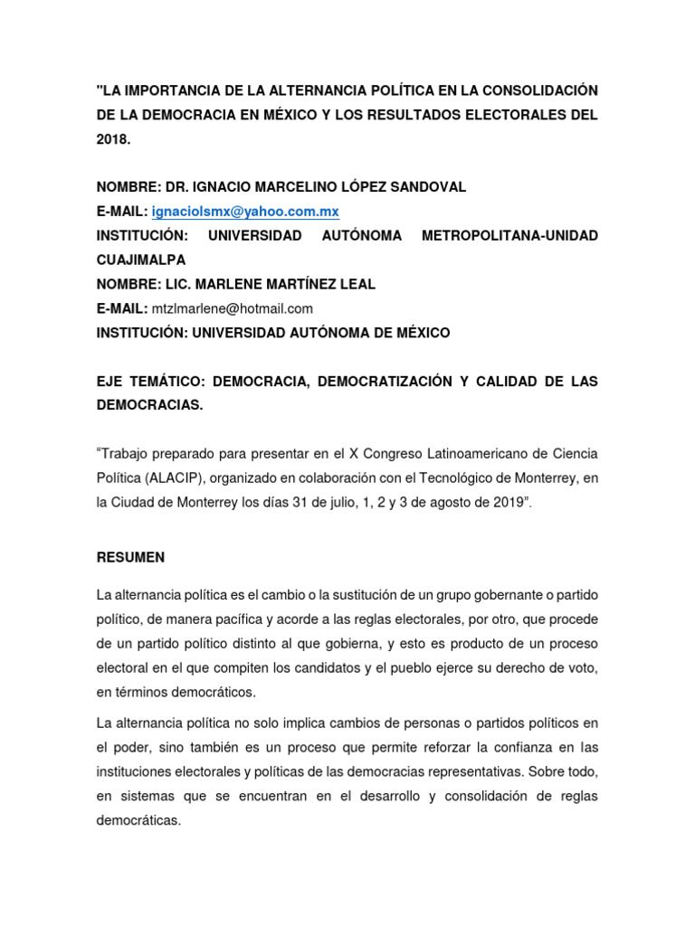 Alternancia Política y Democracia en México | PDF | Partido ...