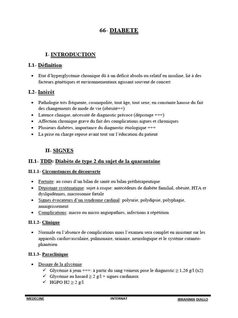 Diabète : Diagnostic et Prise en Charge | PDF | Diabète | Hypoglycémie