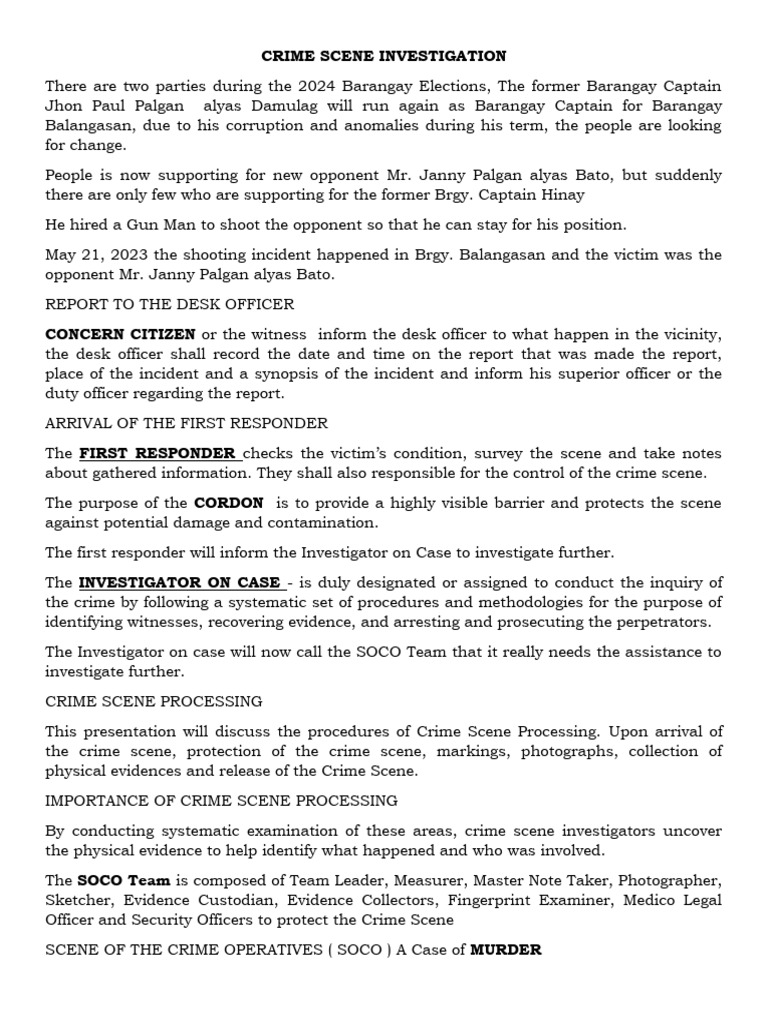 CRIME SCENE INVESTIGATION Script | Download Free PDF | Crime Scene ...