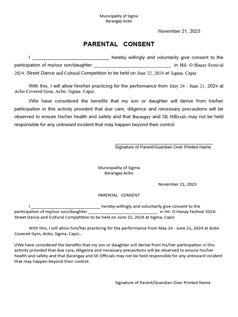 Parental Consent for Hil-O Hanay 2024 | PDF
