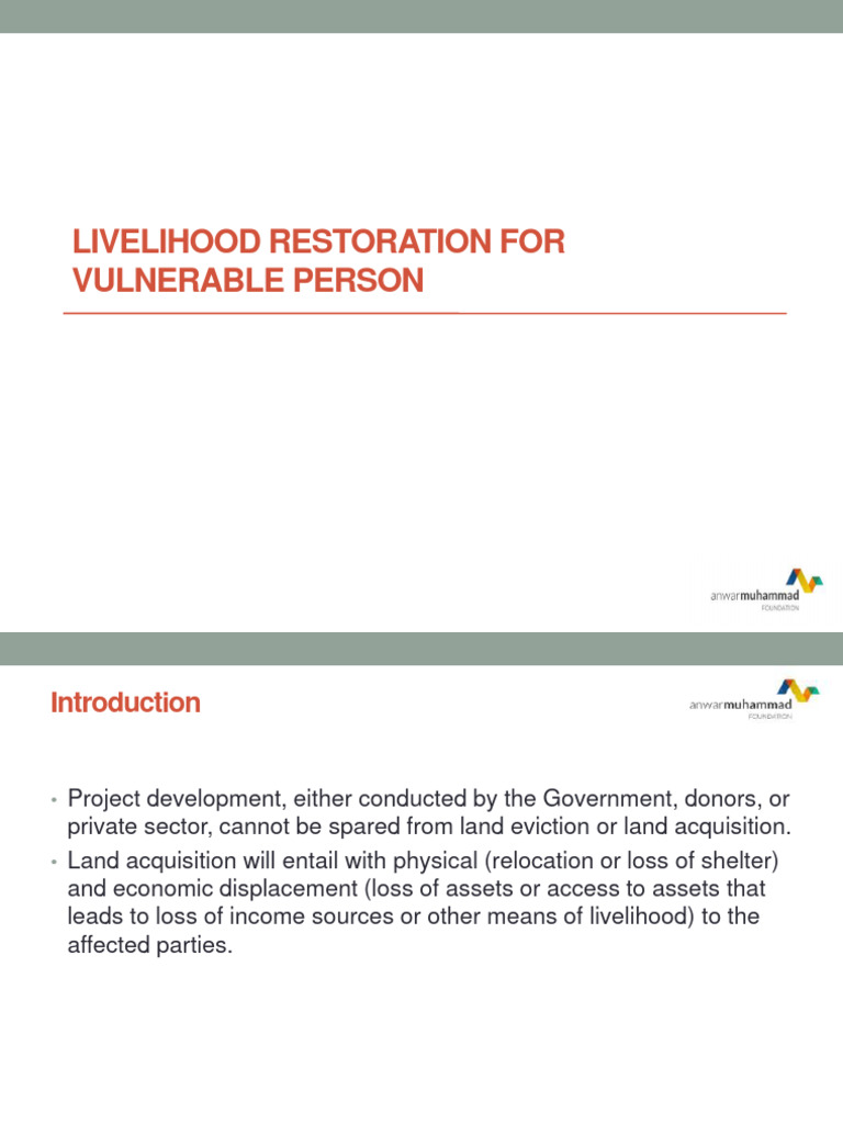 Livelihood Restoration For Vulnerable Person - Arifin | PDF ...