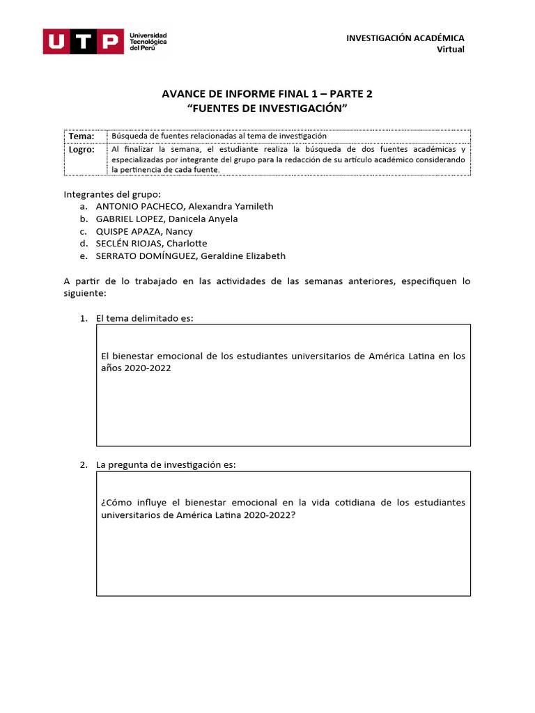 Semana+05-Formato Avance+de+Informe+Final+1+-+Part QEPOJB | PDF ...