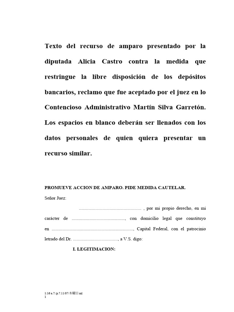 Modelo de Recurso de Amparo en Argentina | PDF | Gobierno | Justicia