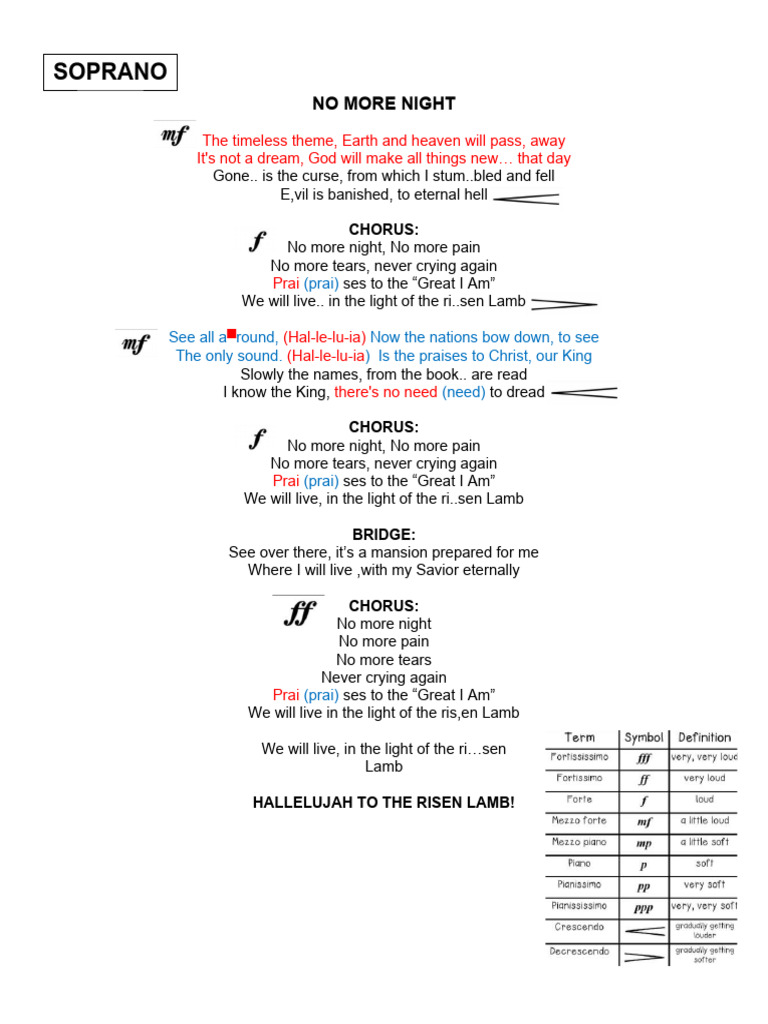 NO MORE NIGHT Lyrics | PDF