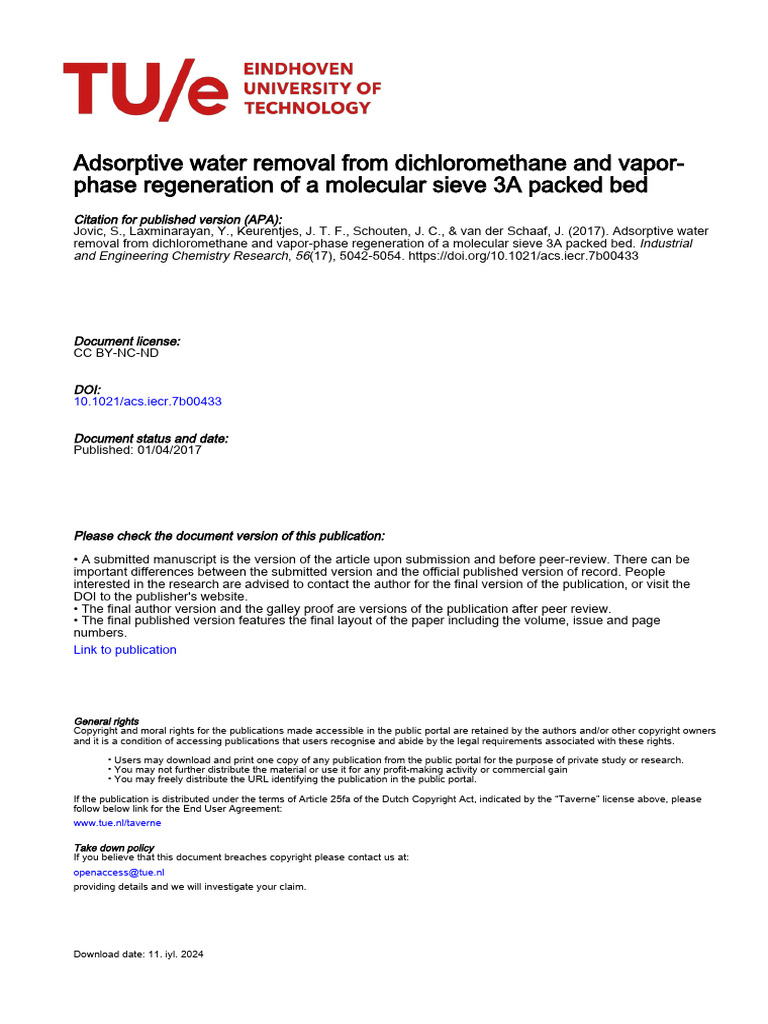 Water Removal Using Molecular Sieve 3A | PDF | Adsorption | Water