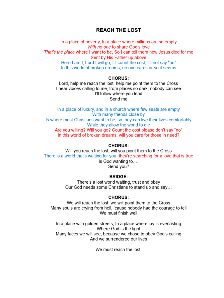 Reach The Lost Lyrics Pdf