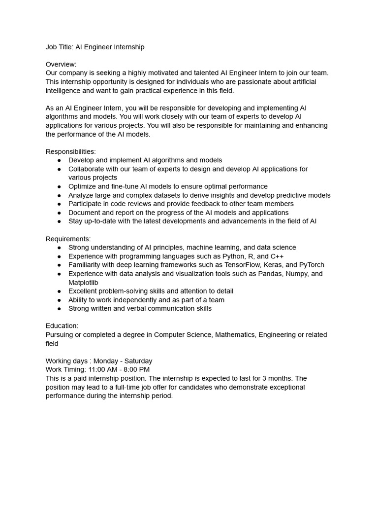 AI Engineer Internship Opportunity | PDF