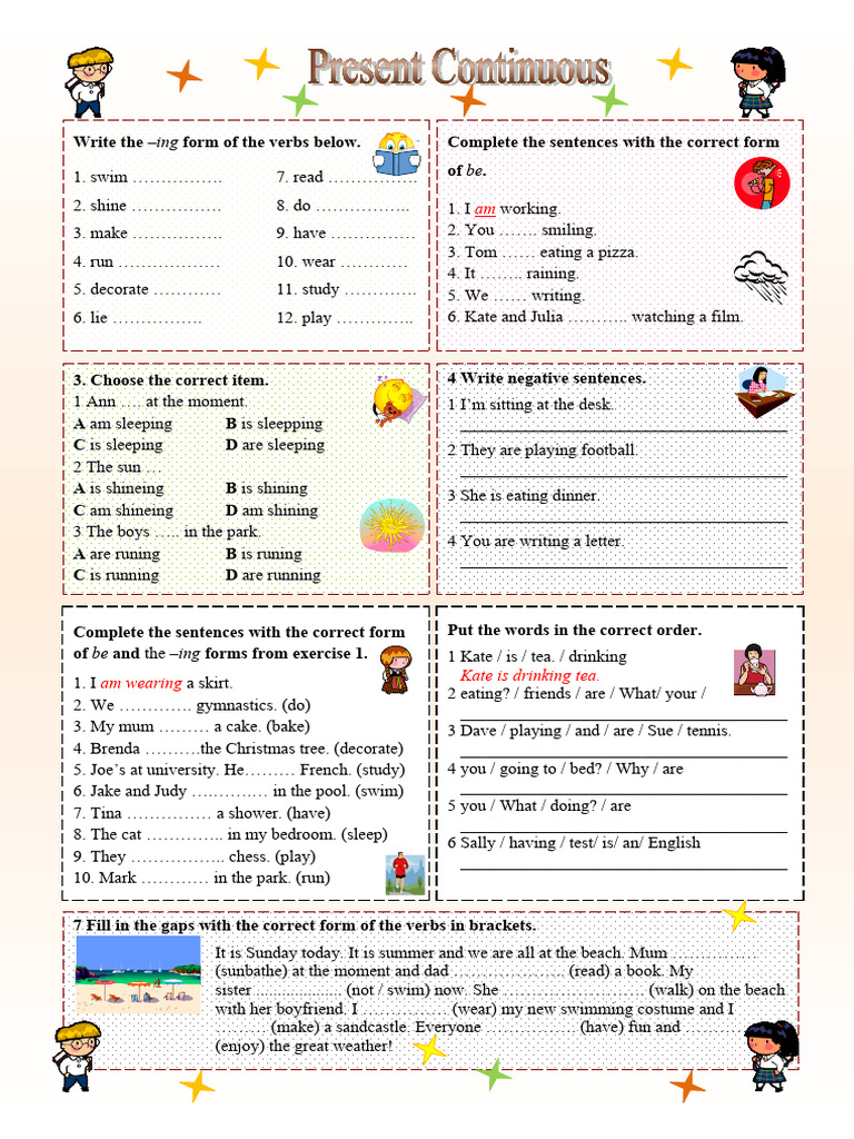 Present Continuous Grammar Drills Renewed | PDF | Linguistics