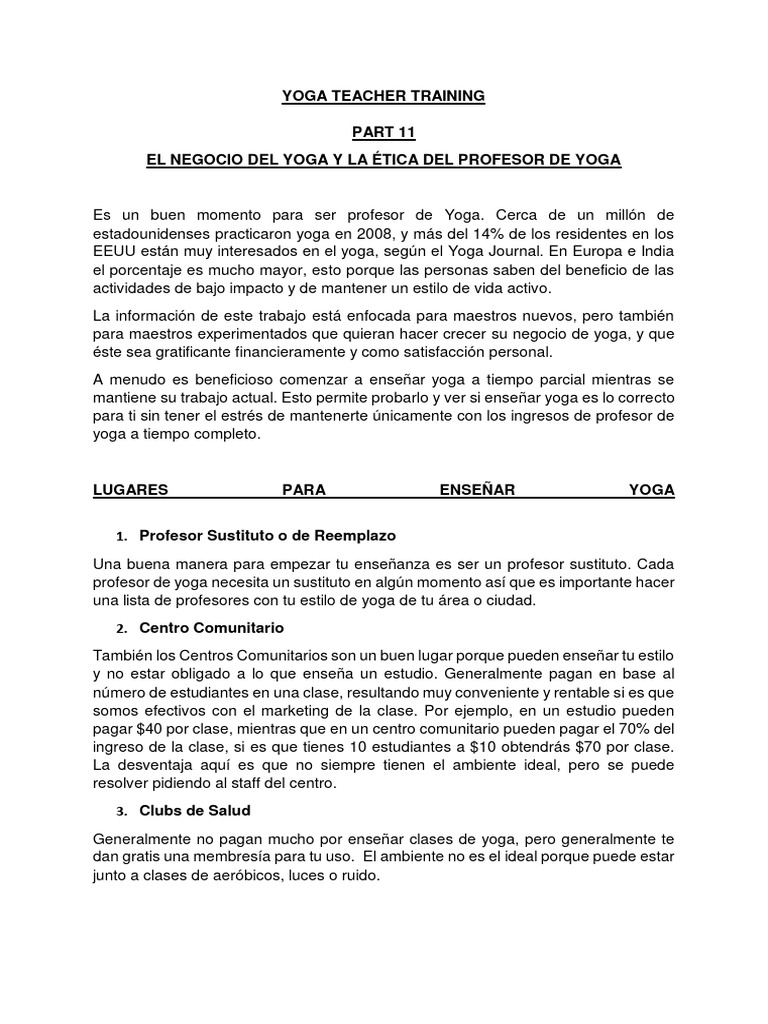 El Negocio y Ética Del Profesor de Yoga | PDF | Corporaciones | Business