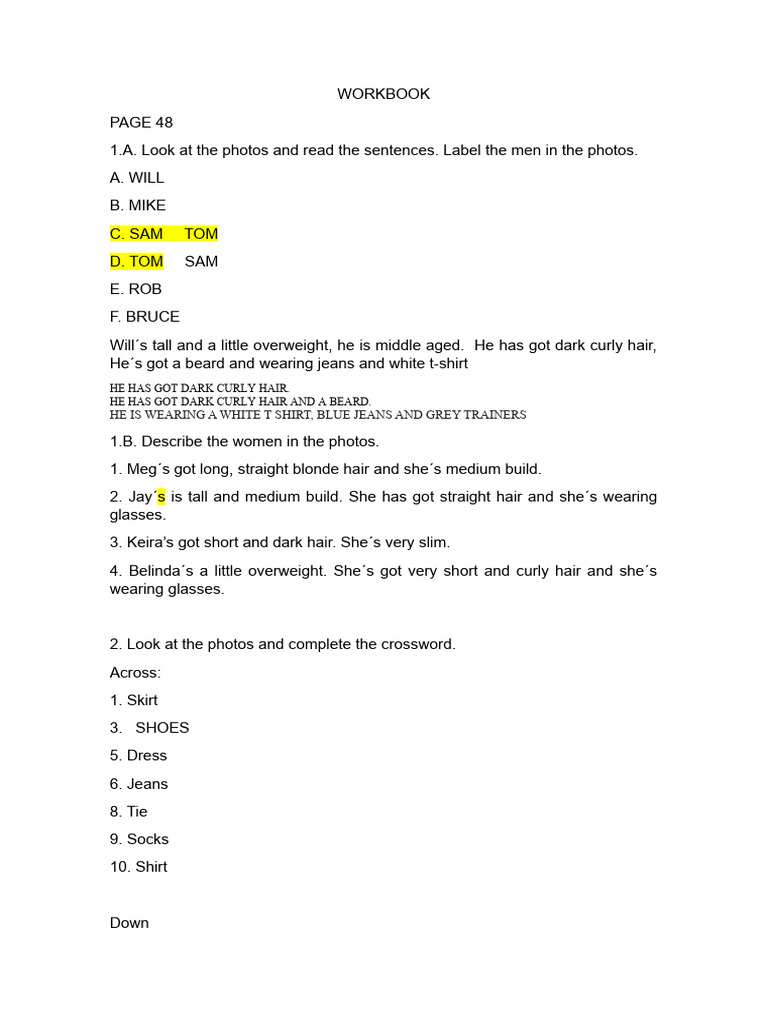 Photo Descriptions and Verb Exercises | PDF | Fashion | Softlines (Retail)