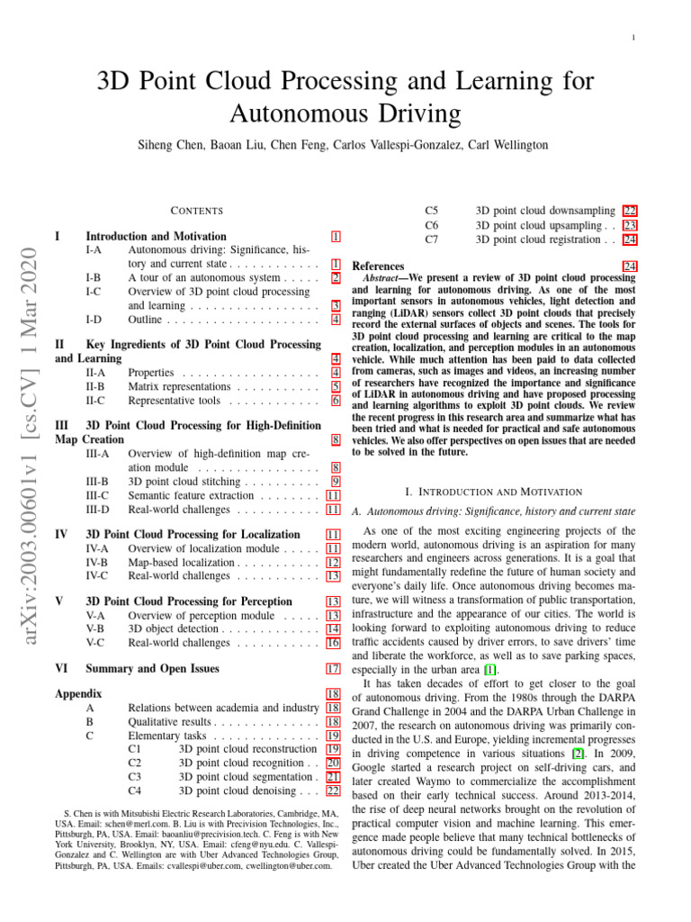 3D Point Cloud Processing and Learning For Autonomous Driving | PDF ...