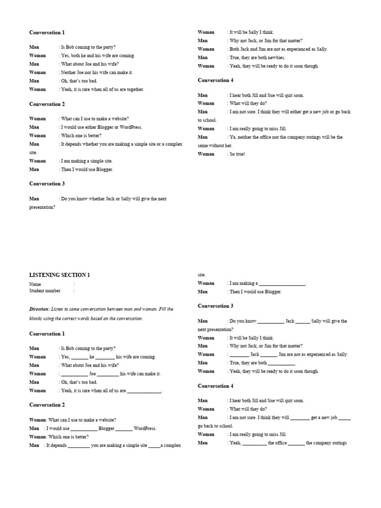 Listening Exercise 1 Pdf