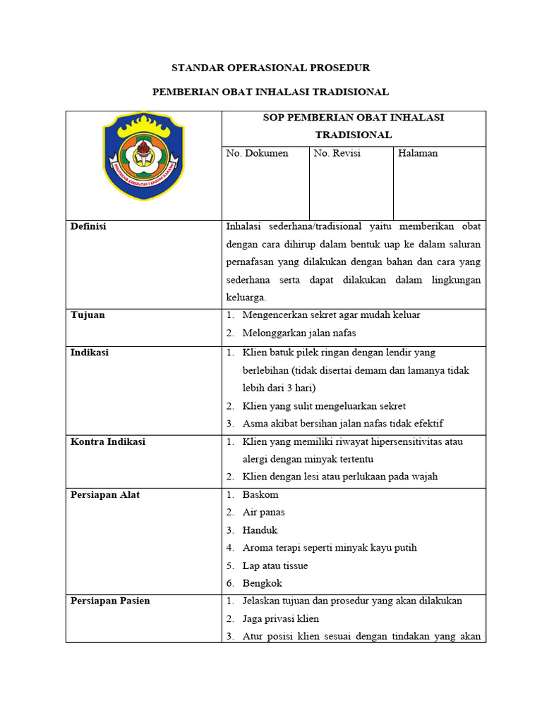 SOP Pemberian Obat Inhalasi Tradisional | PDF