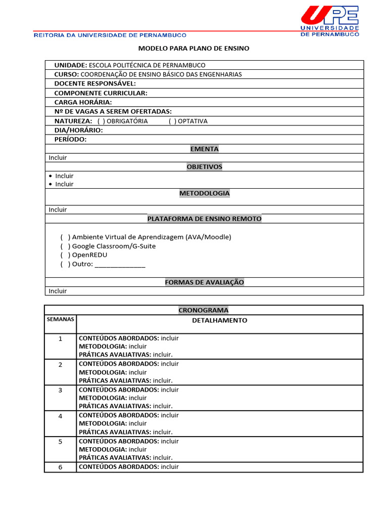 Modelo de Plano de Ensino para Engenharia | PDF | Aprendizado
