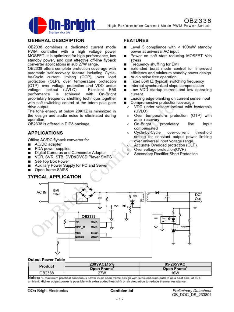 OB2338 PWM Power Switch Datasheet | PDF