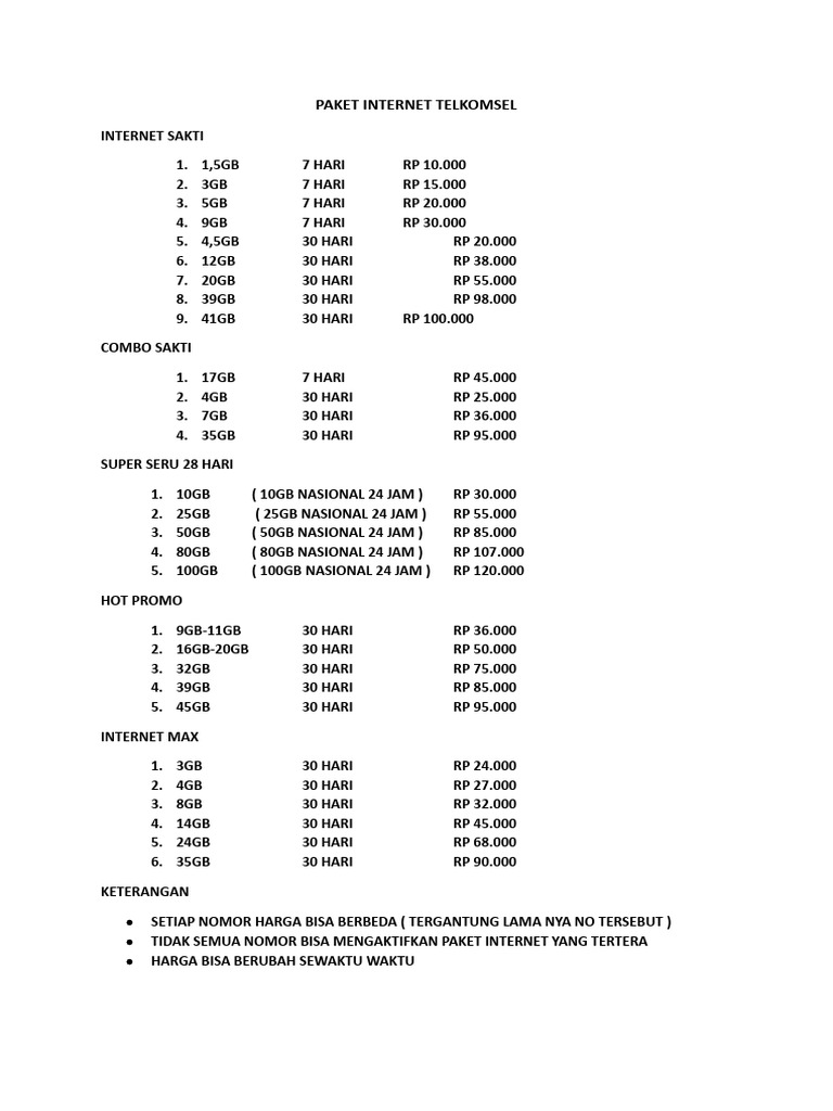 Daftar Harga Paket PDF