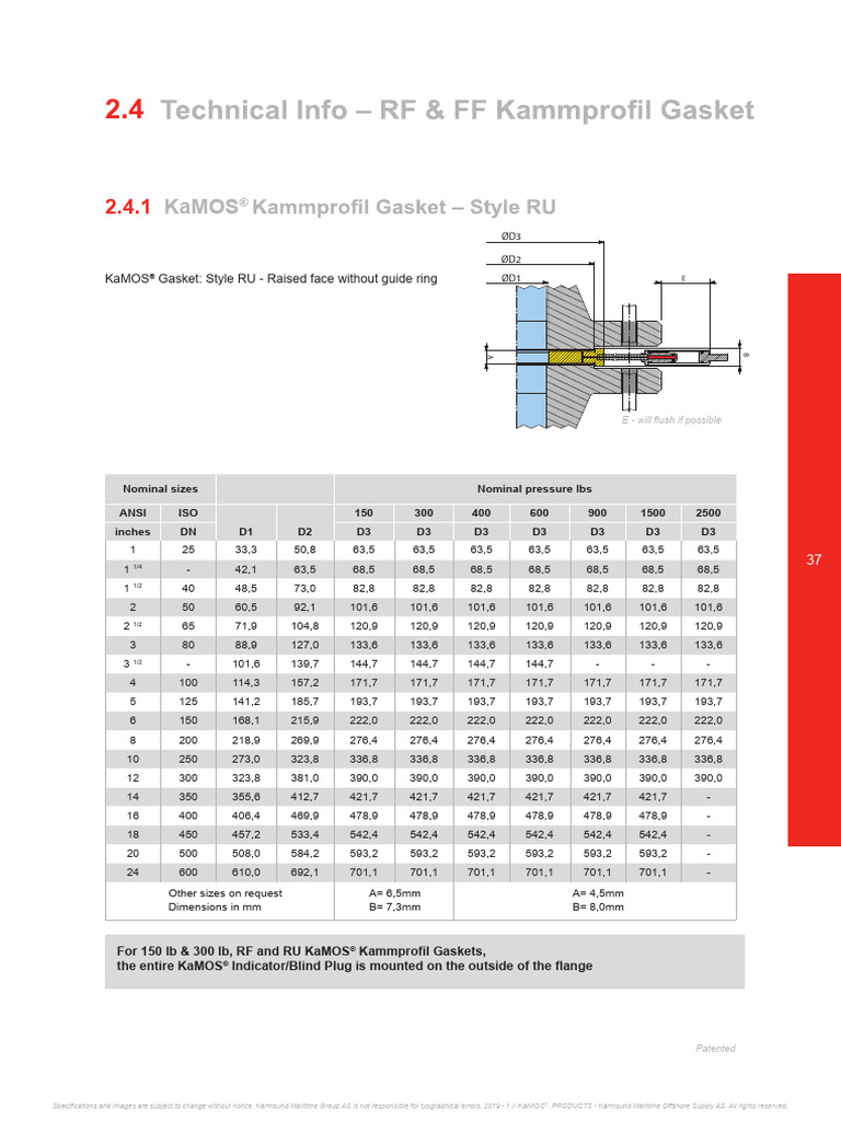 KaMOS® Gasket Specifications and Sizes | PDF