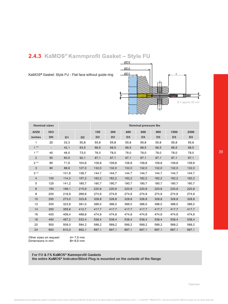 2.4.3 KaMOS® Kammprofil Gasket - Style FU Dimension For All Available ...