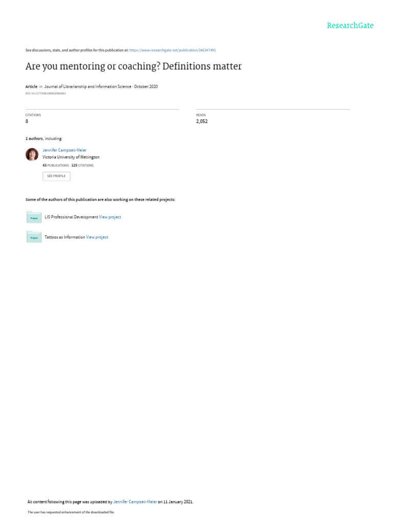 Mentoring vs. Coaching in LIS | PDF | Mentorship | Goal