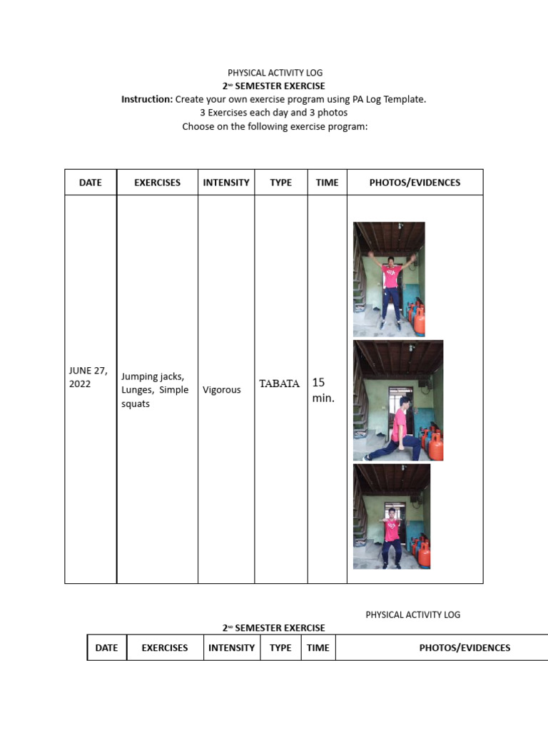 Physical Activity Log | PDF | Physical Fitness | Physical Exercise