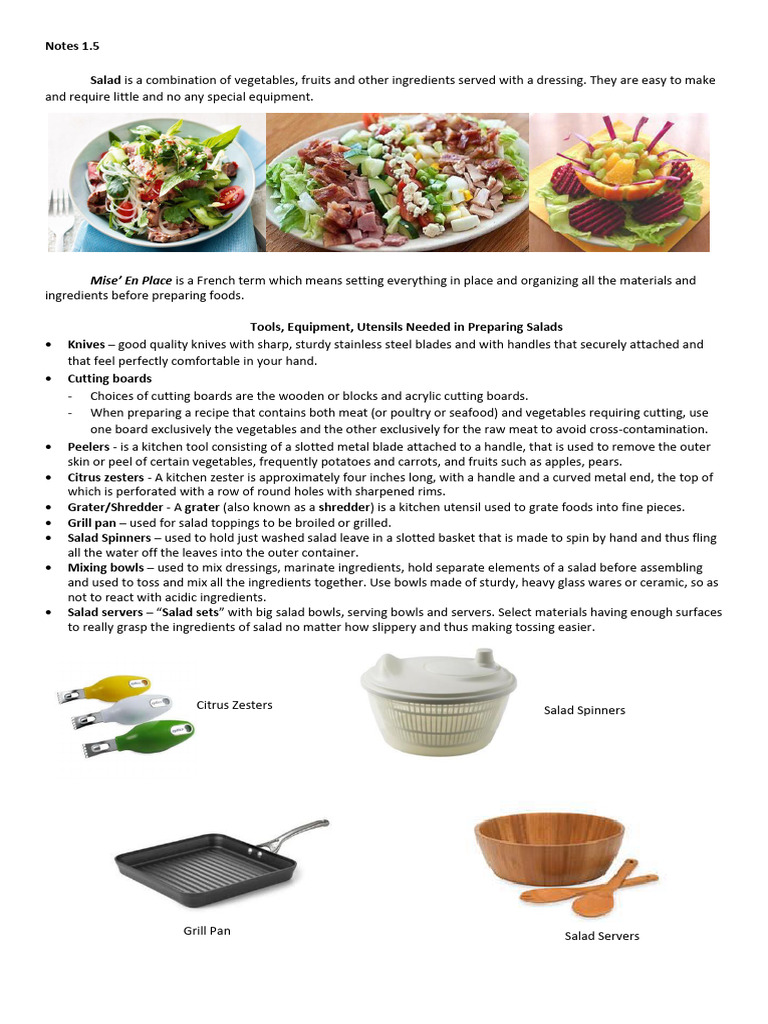 TLE 9 - Notes 1.5 | PDF | Salad | Mayonnaise