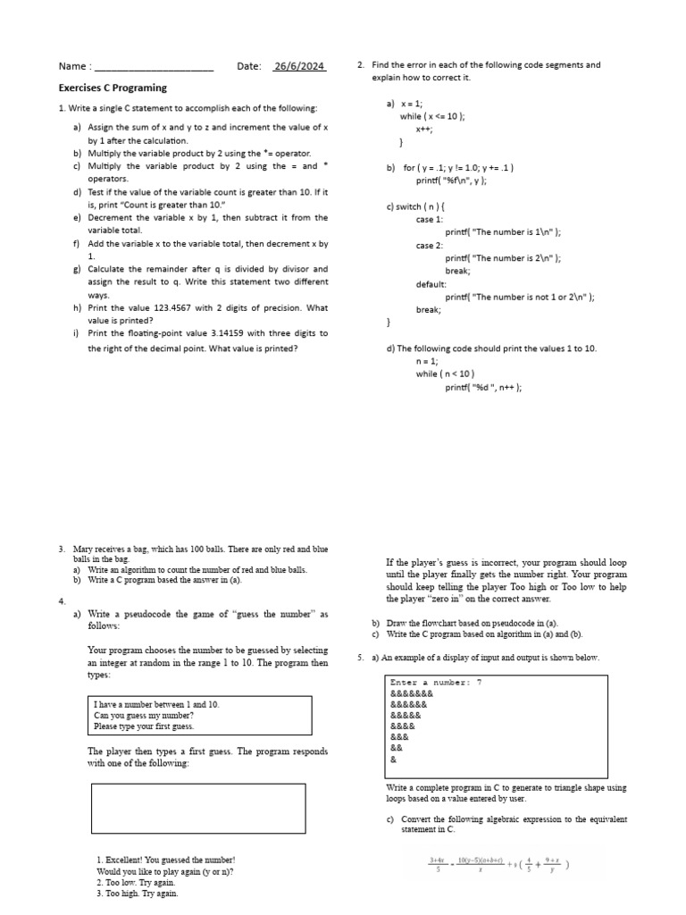 Exercises Fundamnetal C Programming | PDF | Algorithms | Data Transmission
