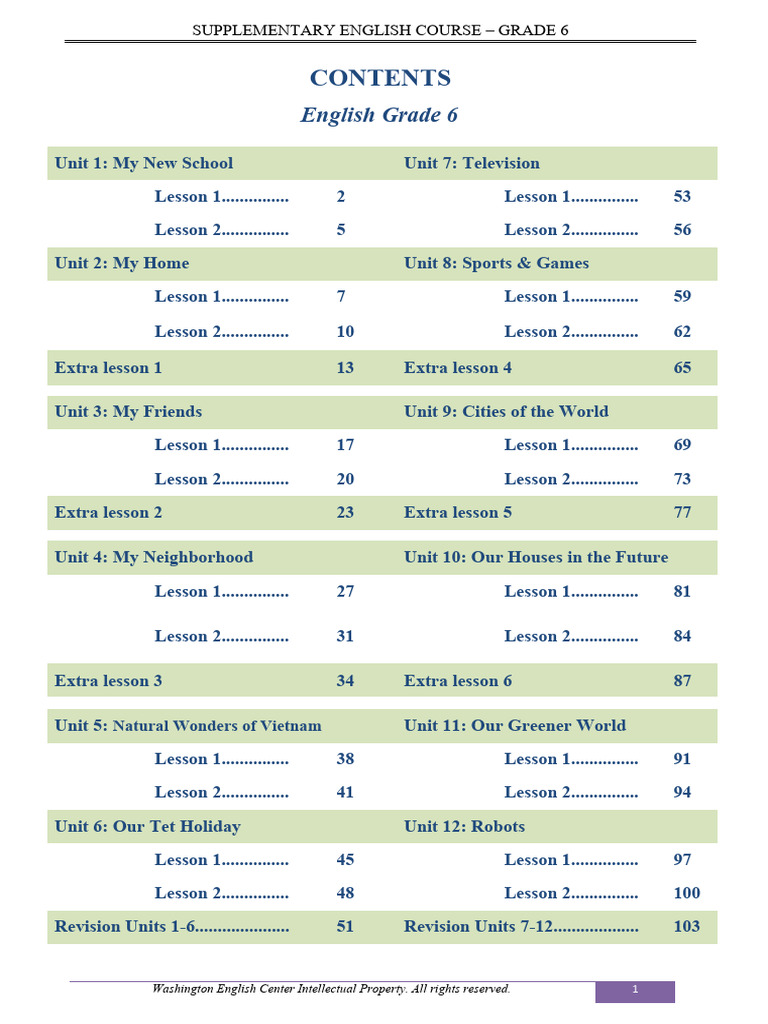 Grade 6 Supplementary English Course | PDF | Room | English Language