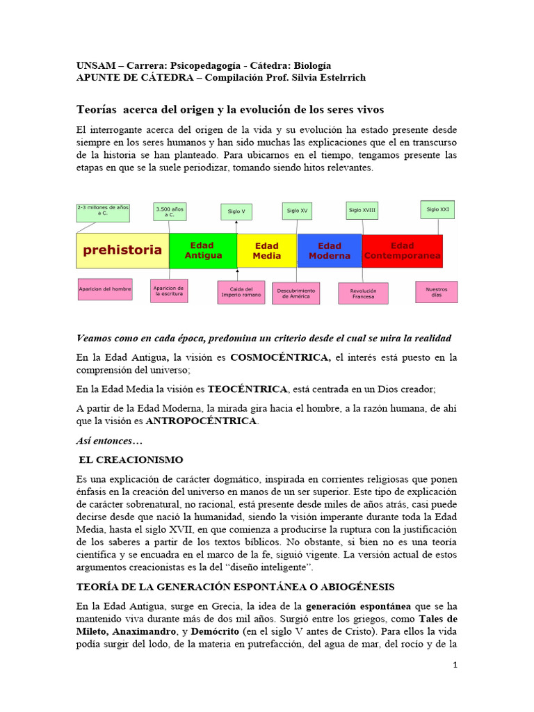 Teorías Sobre El Origen de La Vida y Su Evolución | PDF | Evolución ...