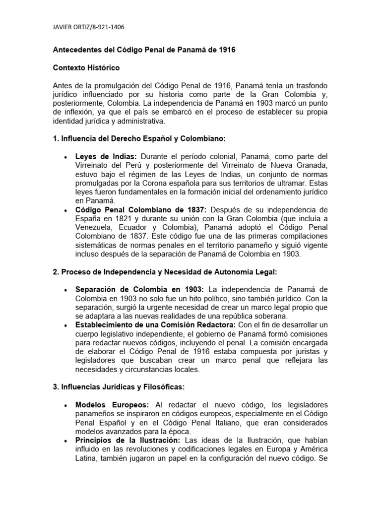 Antecedentes Del Código Penal de Panamá | PDF | Derecho penal | Panamá
