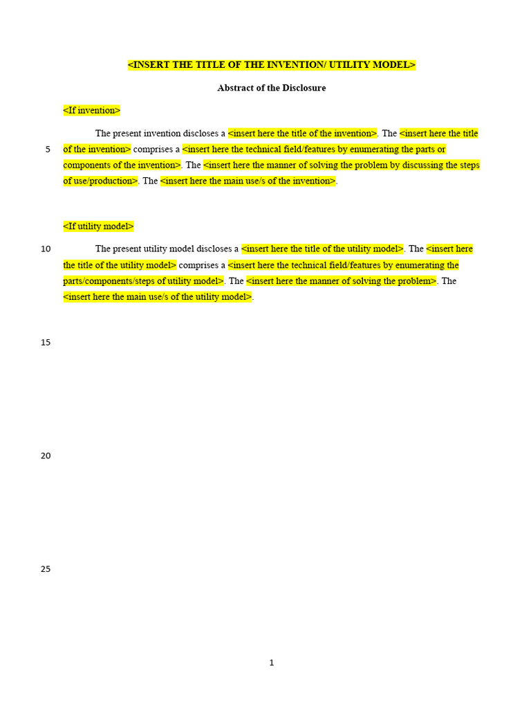 Patent Specification Template For ICT Mechanical Electrical 1 1 PDF