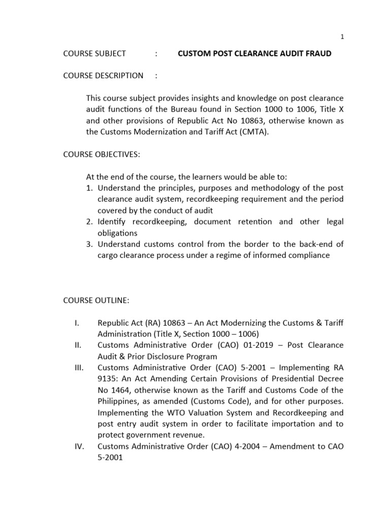 Post Clearance Audit in Customs Compliance | PDF | Customs | Prices