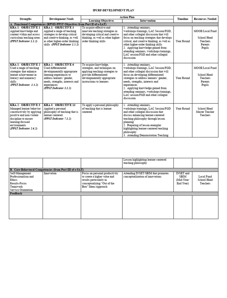 Sample Individual Development Plan For Business Analyst