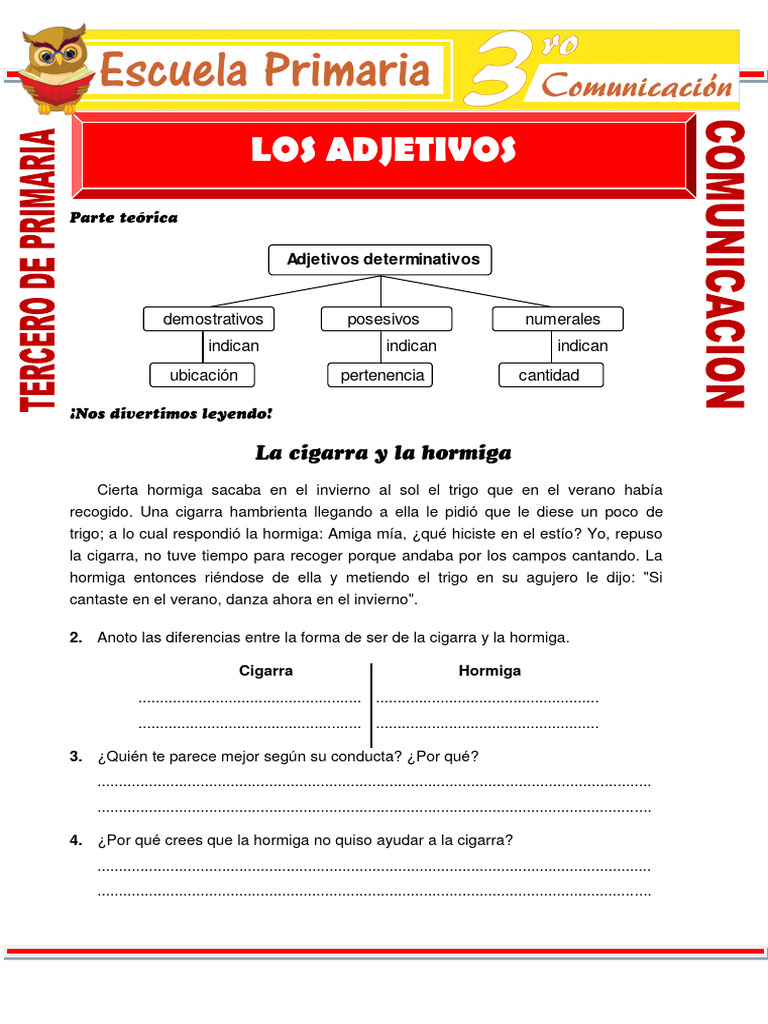 Los Adjetivos Para Tercero De Primaria PDF Adjetivo Gram tica