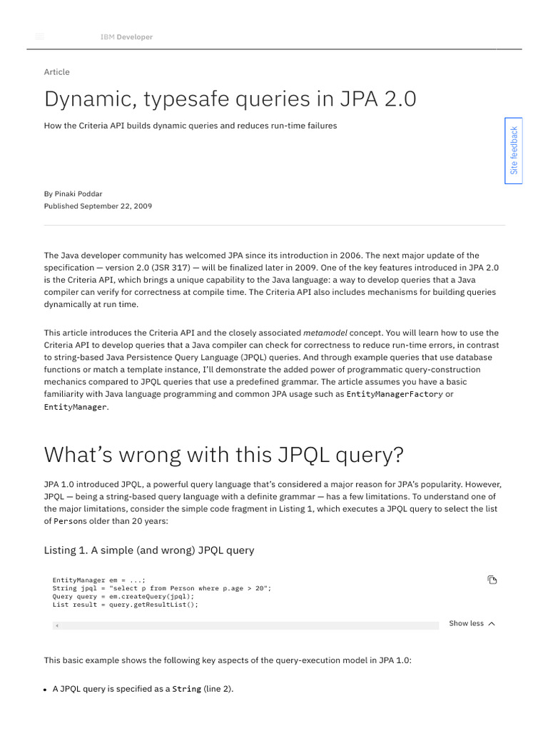 Dynamic, Typesafe Queries in JPA 2.0 - IBM Developer | PDF | Class ...
