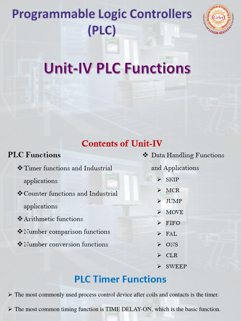 PLC Unit-IV PLC Functions | Download Free PDF | Timer | Programmable ...