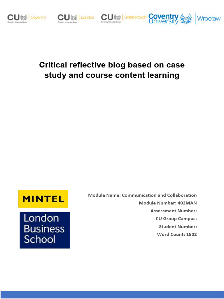 Critical reflective blog based on case study and course content