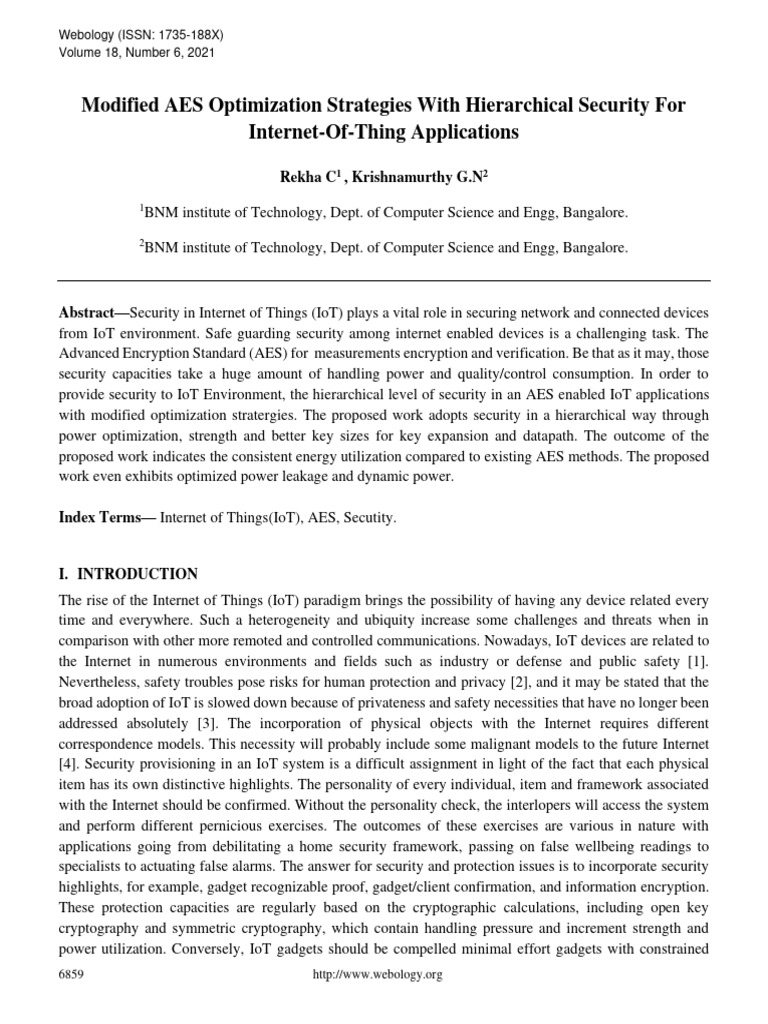 Hierarchical AES Optimization for IoT Security | PDF | Cryptography ...