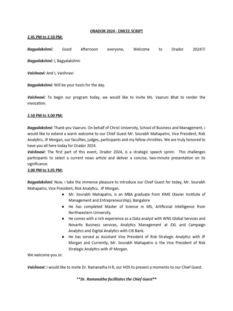 Orador 2024 Emcee Script | PDF | Analytics