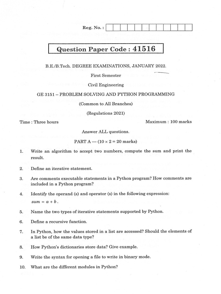 GE3151 - Problem Solving and Python Programming - R2021 - 2021 Nov | PDF