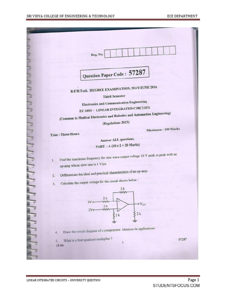 Linear Integrated Circuits Questions | PDF | Computers | Technology ...