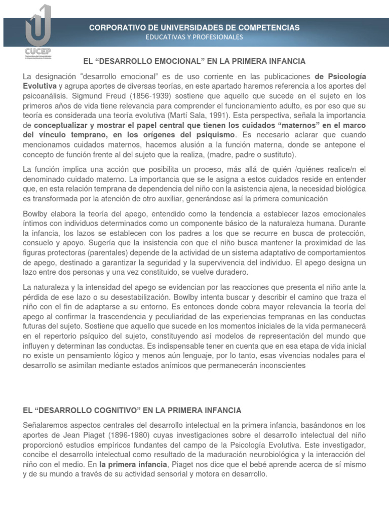 Desarrollo emocional y cognitivo infantil | PDF | Teoría de apego ...