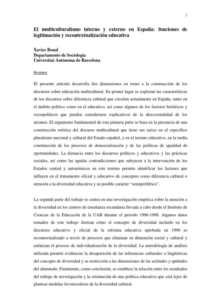 Multiculturalismo en la educación española | PDF | Multiculturalismo ...