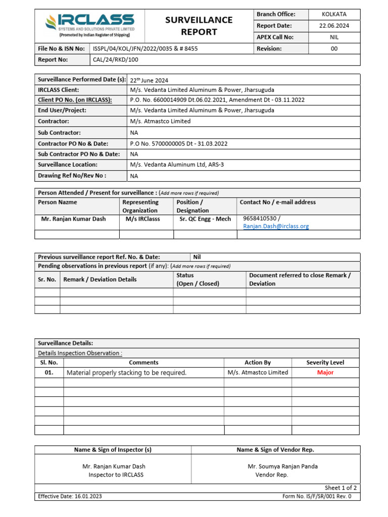 IR-100 Surveillance Report | PDF