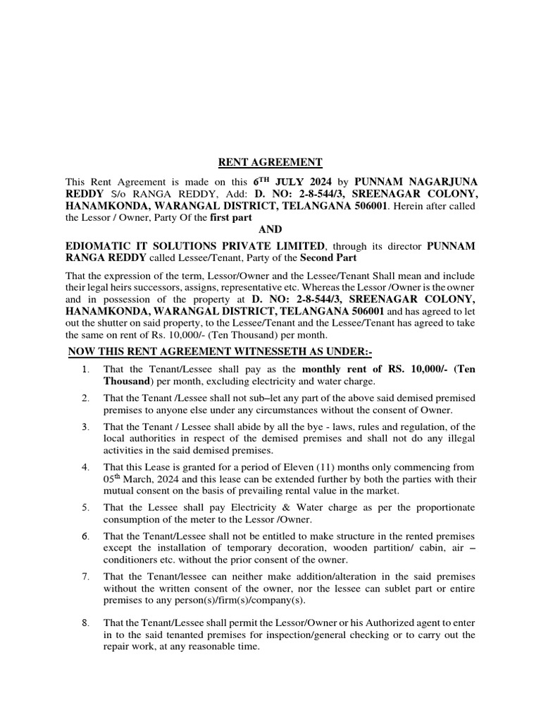Tenant Rent Agreement Overview | PDF | Lease | Leasehold Estate