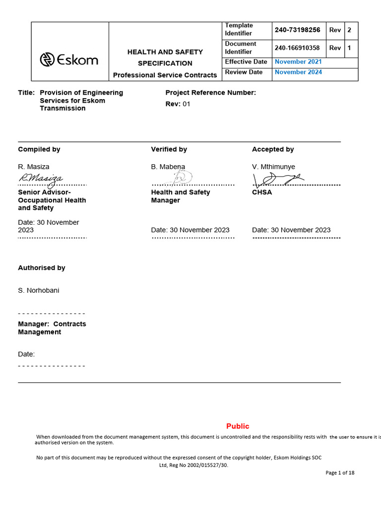 Non-Construction Works Health and Safety Specification - Consolidated ...